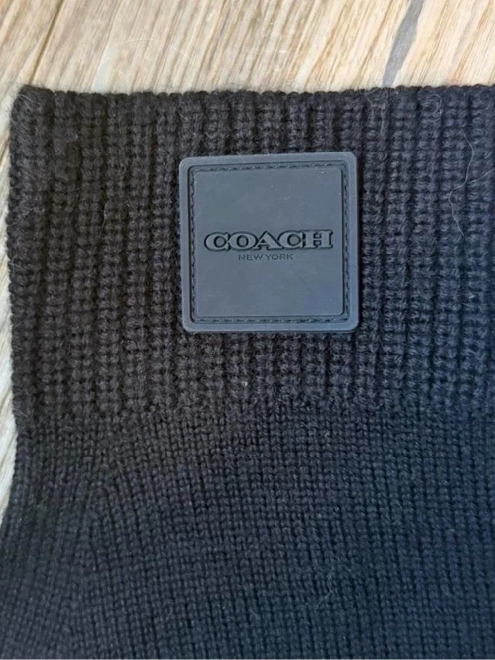 COACH Black Knit Touchscreen Gloves with Logo Patch